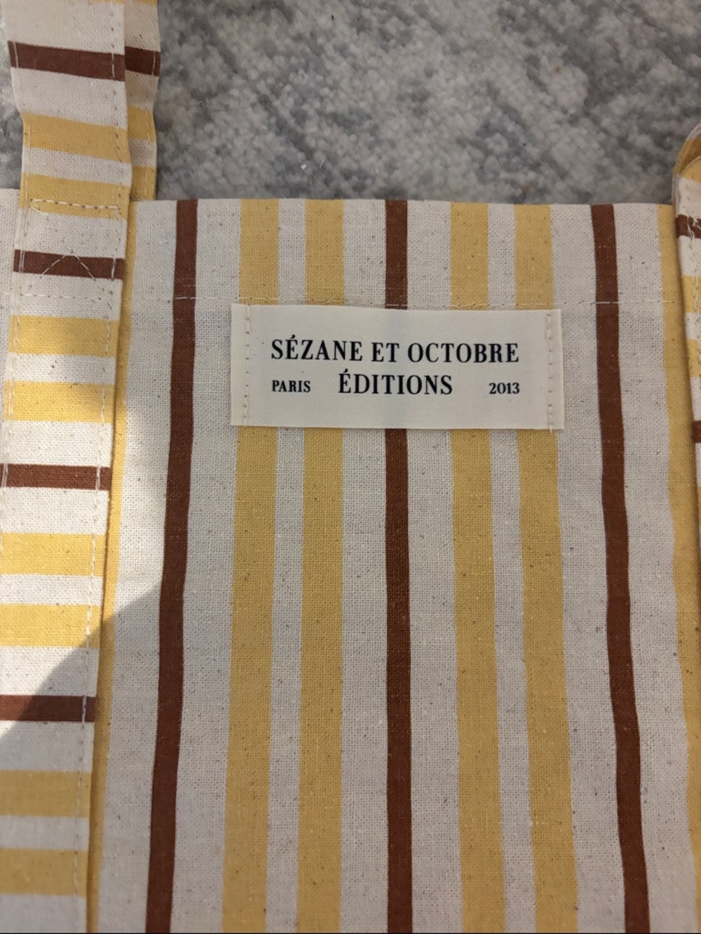 New Sezane Yellow and Brown Striped Canvas Tote - Picture 2 of 3